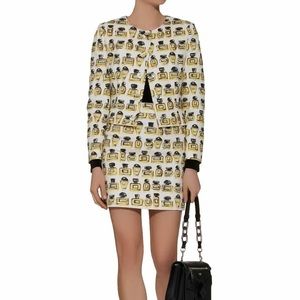 Moschino perfume print set jacket and skirt